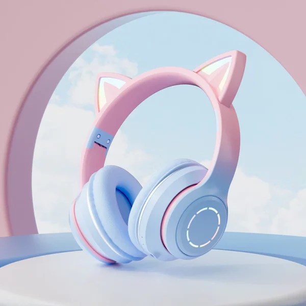 Tai nghe Bluetooth Tai nghe Thẻ gấp Màu Gradient Tai mèo Dạ quang - Hình ảnh 4